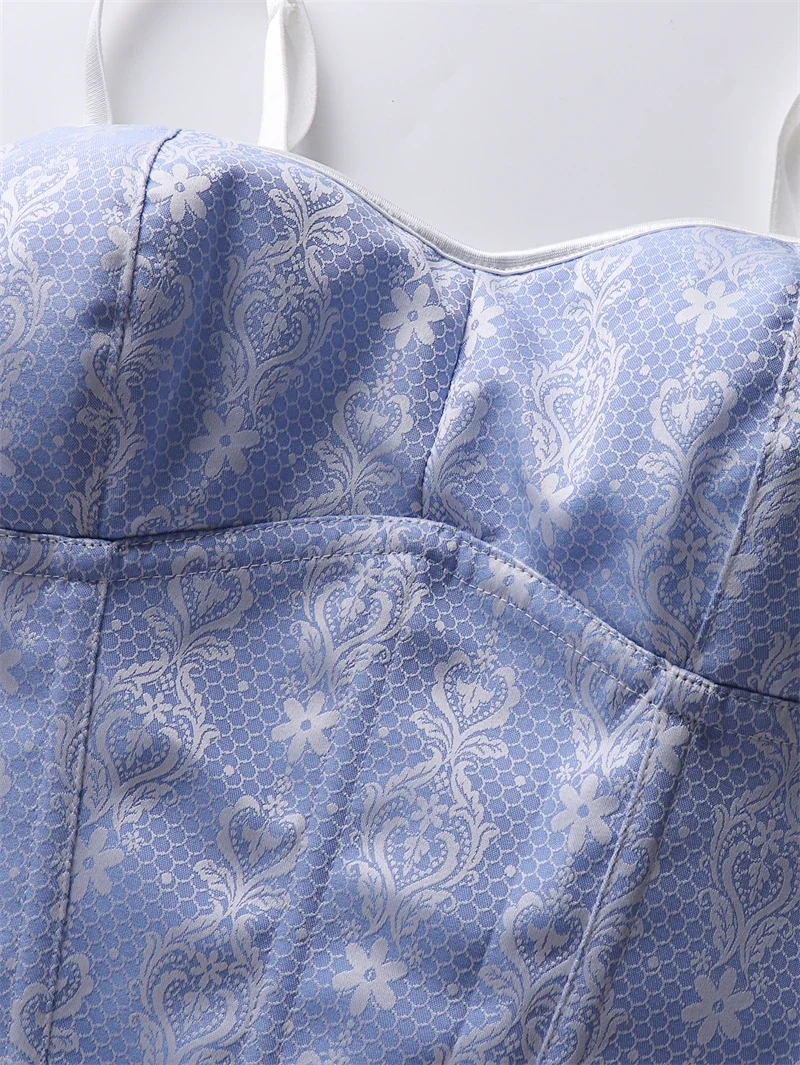 Camiseta sin mangas con corsé azul bebé para mujer, camisola con tirantes finos a la moda, corpiño Sexy, lencería gótica con cordones, ropa de calle