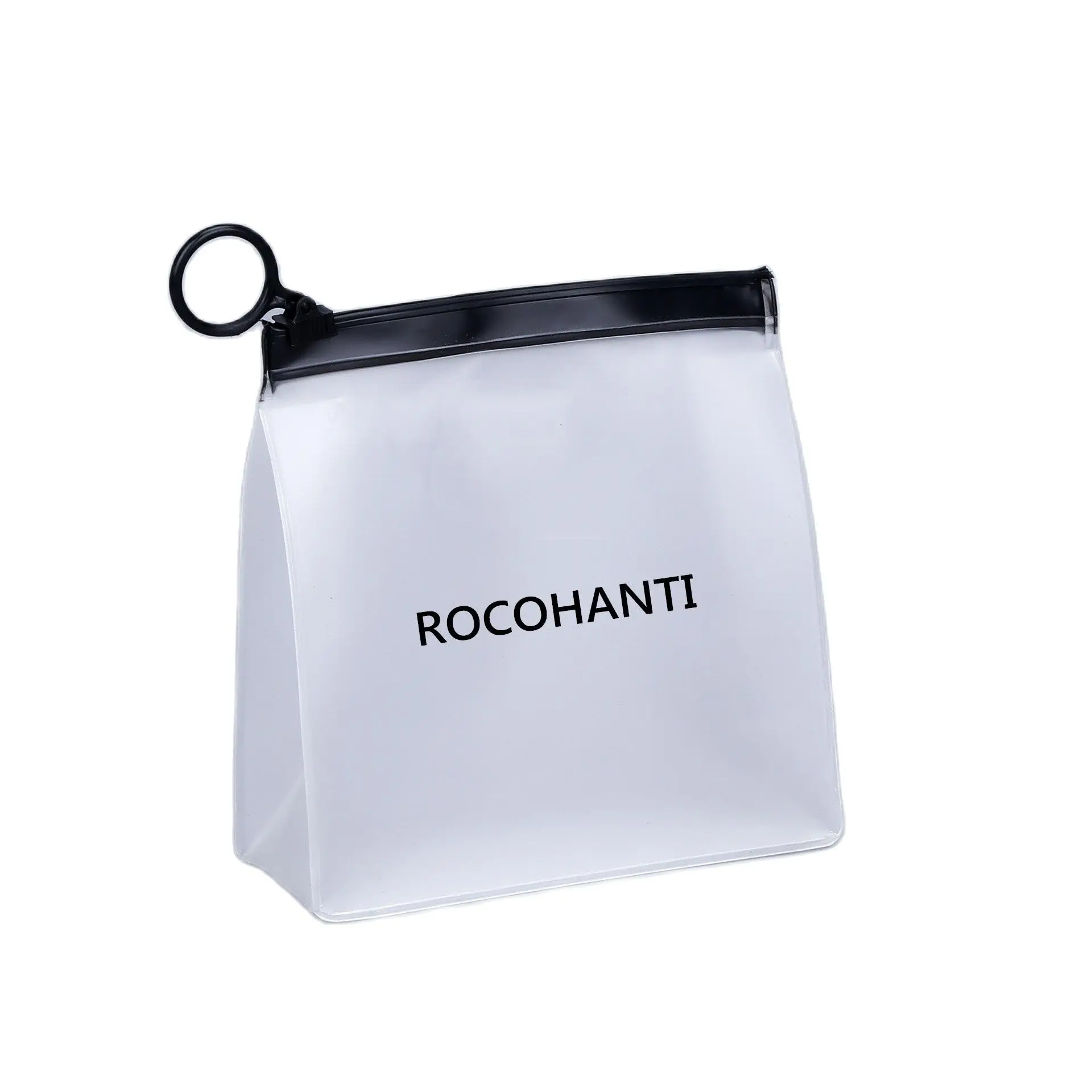 100x Custom LOGO Biodegradable Eva Plastic Stand Up Zip lock Bag Cosmetic Pouch Matte Clear Zipper Bag For Makeup Gift Packaging