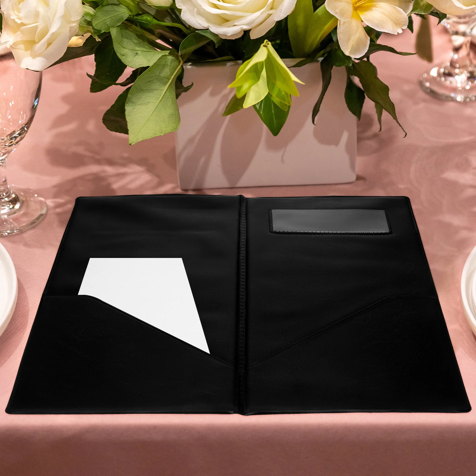 Black Textured Tip Holder Menu Book for Restaurant Hotel Multi functional Check Presenters Guest Server Note Pads
