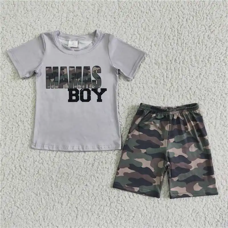 

Wholesale Mamas Boy Summer Little Baby Fashion Clothes Gray Shirt Top Children Camouflage Shorts Kids Infant Outfit Toddler Set