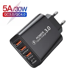 5A 30W Fast Phone Charger Quick Charge 3.0 PD 20W Wall Mobile Phone Charger For iPhone 12 11 Xiaomi Samsung USB Type C Charger