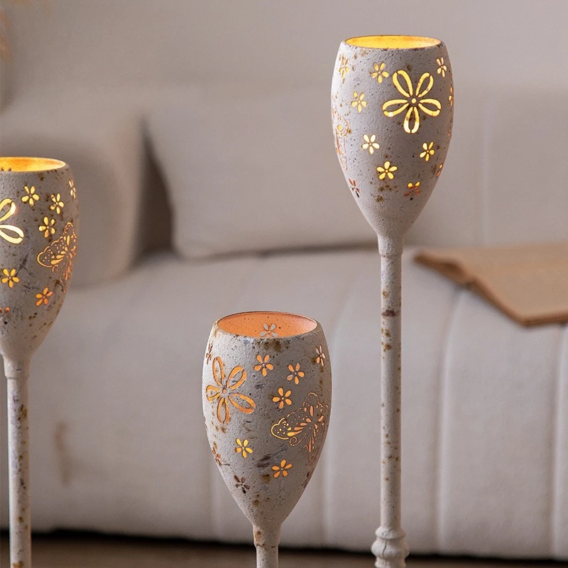 

Aged White Wrought Iron Floor Candlestick, American Christmas Romantic Decor for Courtyard & Balcony