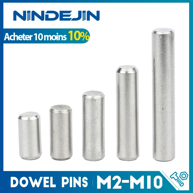 NINDEJIN 3-50pcs métal goujons en acier inoxydable m2 m2.5 m3 m4 m5 m6 m8 m10 broches parallèles serrure à cylindre solide broches GB119