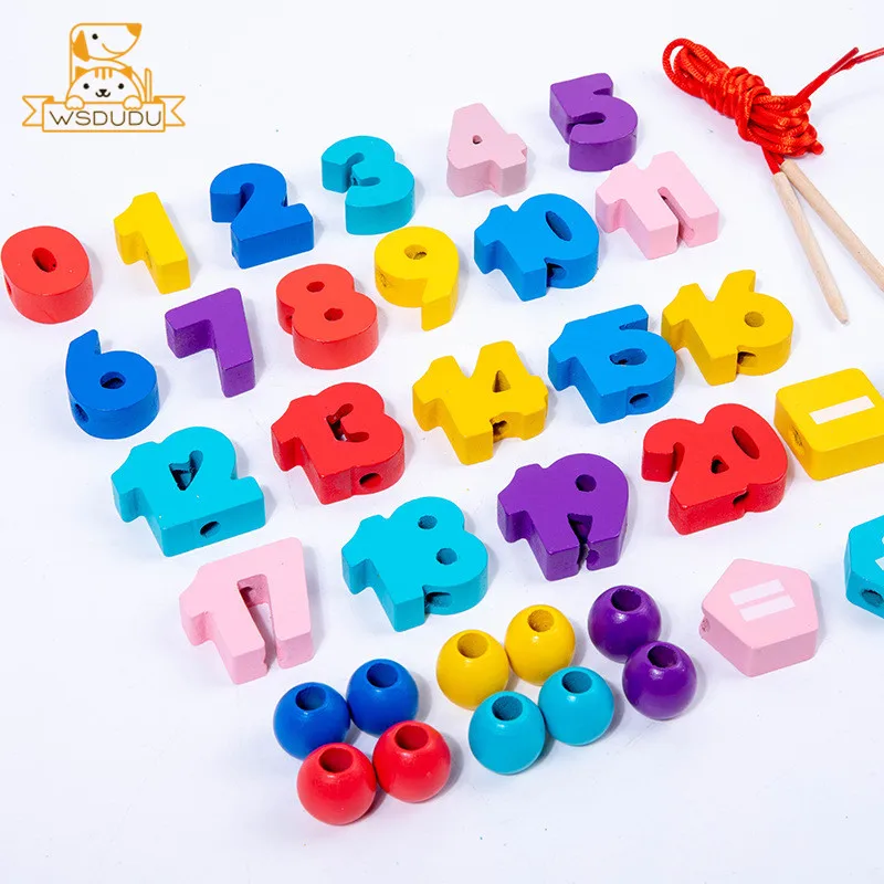 Lacing Beads Puzzle Toy Learning Russian Arabic English Alphabet Wooden Threading String Game Spelling Letter Blocks Child Gifts