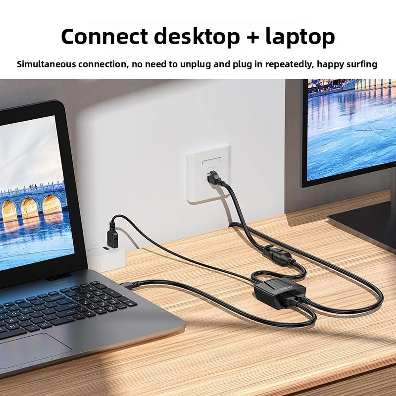 Ethernet Cable Splitter 1 in 2 Out, for Office Home PC Smart TV, USB Powered RJ45 Adapter, Hot Sale
