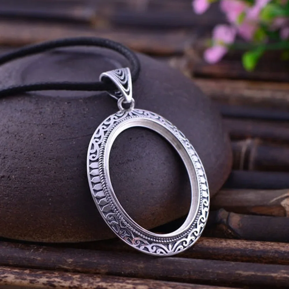 Thai Sterling Silver Pendant Blank Big Size Oval Pendant Setting (25x35mm Oval Blank) P027B