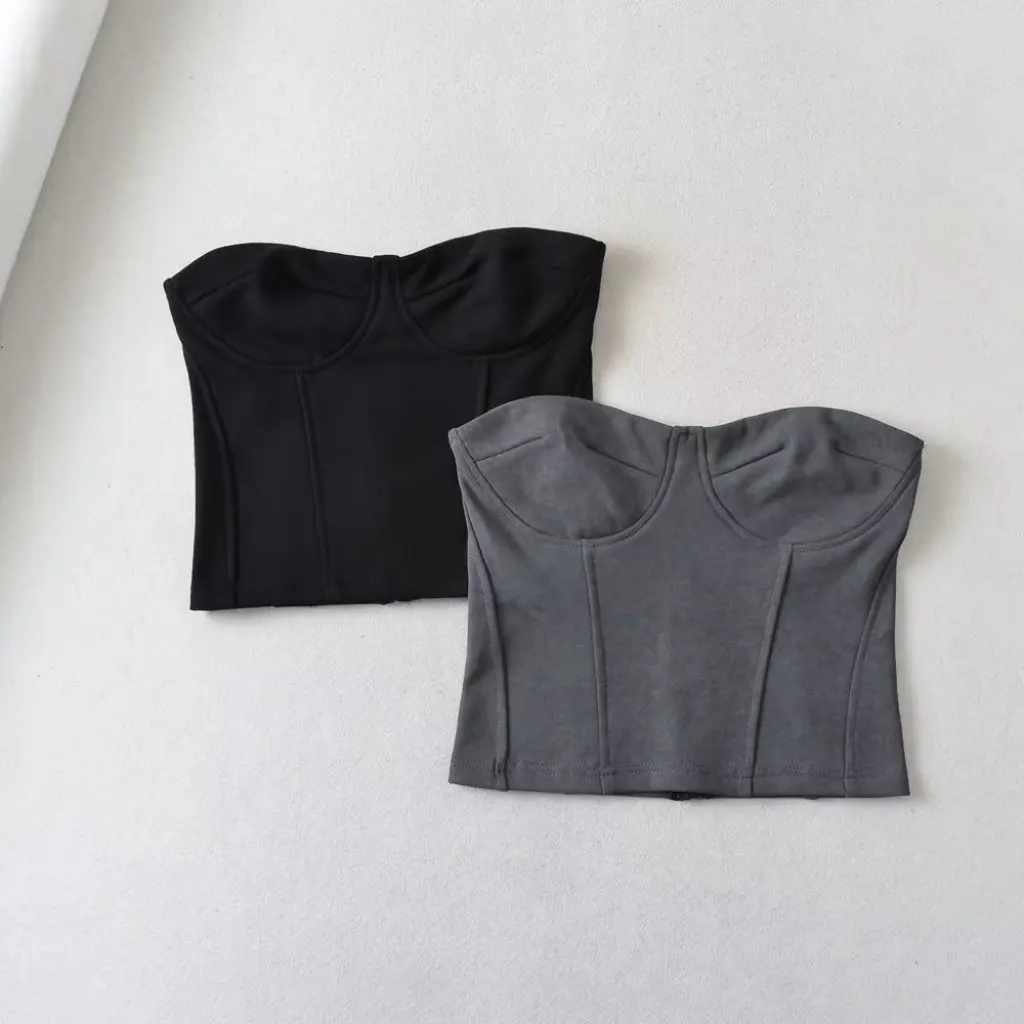 

YPFF Women's Trendy Corset Short Navel Wrapped Chest Top Slim Fit Fishbone Waist Zipper Hot Girl Tube Top