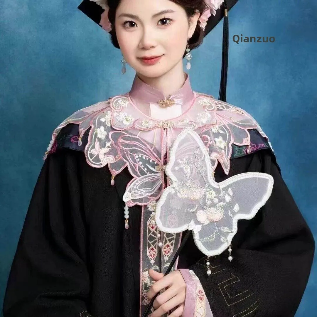 Graduation Hanfu Shoulder Shawl Pink Cloud Female College Student Floral Collar Traditional Chinese Style New Business Dress ...