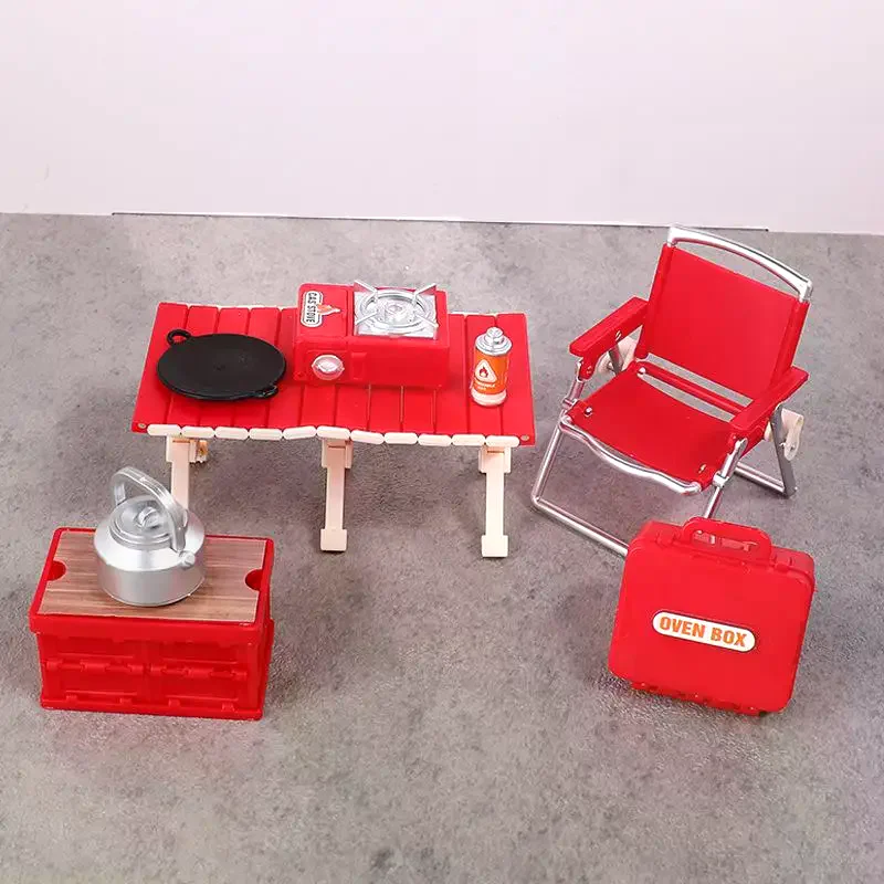 1:12 دمية مصغرة التخييم نزهة مجموعة كرسي قابل للطي مواقد الغاز نموذج ديكور لعبة بيت الدمية الملحقات