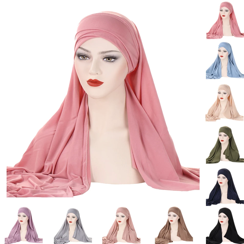 

One Piece Amira Instant Hijab Scarf Muslim Women Pull On Ready Wear Scarf Shawl Islamic Turbante Headwrap Scarves Bandana Solid