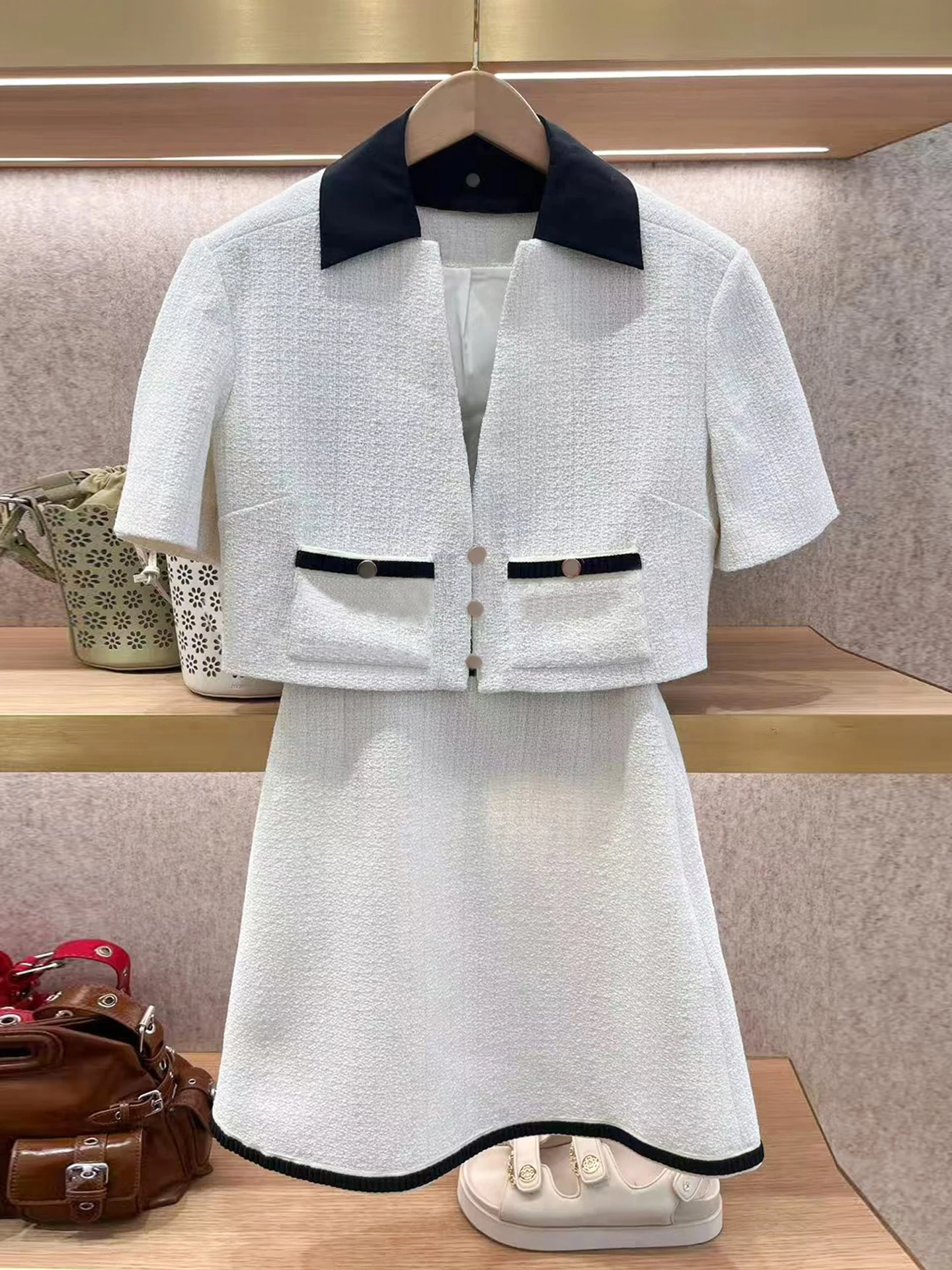 

M Home Nan You High End Women's Faion Set Autumn Coarse Tweed Cardigan Coat plus Dr Combo Small Fraance Sle