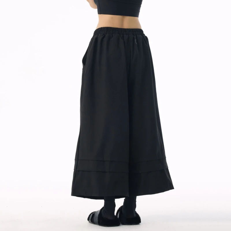 HKSH 2025 Autumn Winter New Women's Wide Leg Pants Elastic Waisted Spliced Niche Design Elegant Streetwear Trendy Casual HK16086