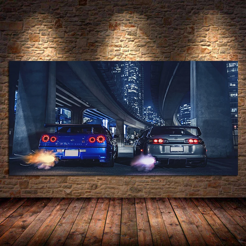 

Car Wall Art Picture GTR R34 VS Supra Vehicle Modern Canvas Painting Poster and Print for Living Room Bedroom Home Decor