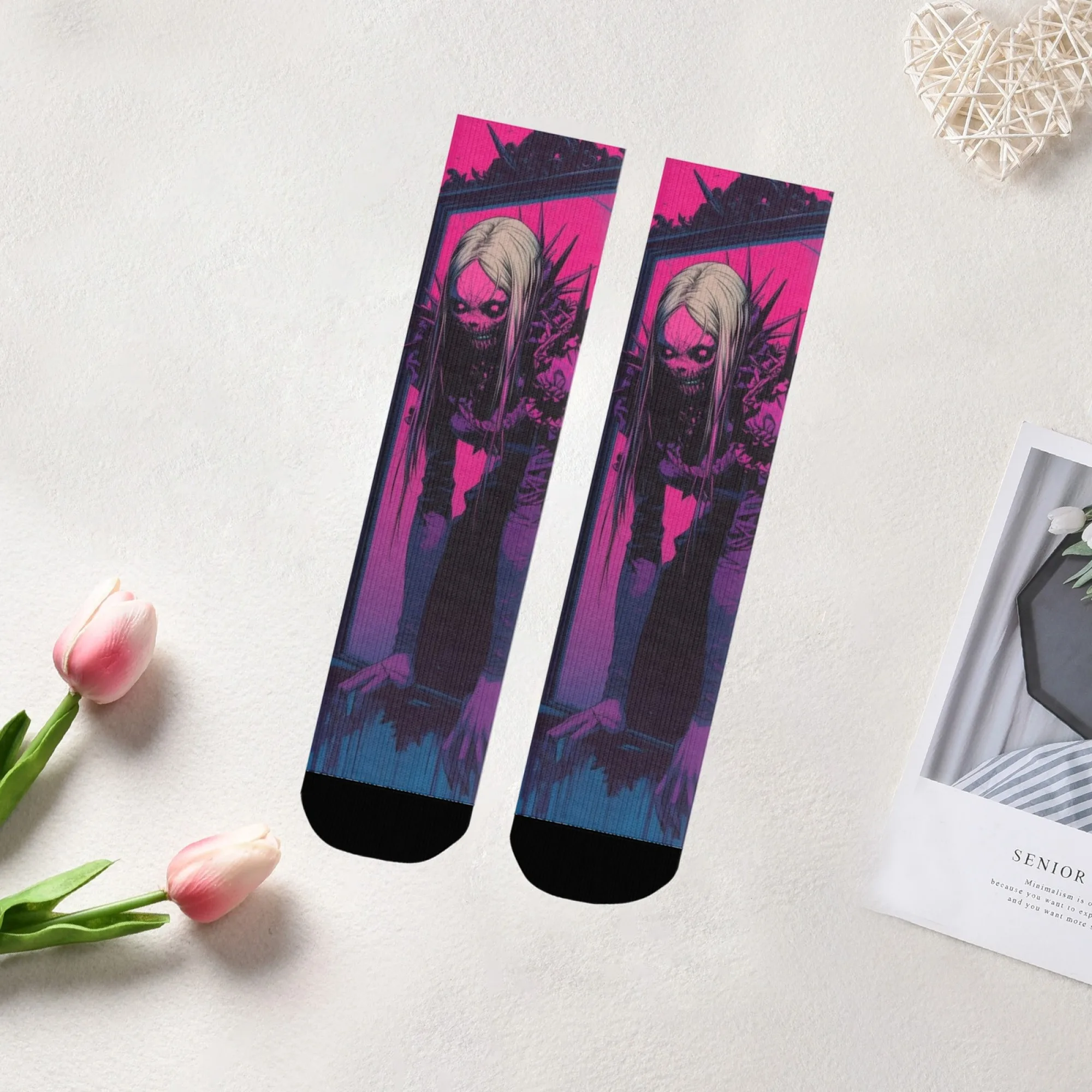 النيون القوطية الظلام الخيال الجمجمة جوارب بناتي مطبوعة طاقم الجوارب لباس غير رسمي لعشاق القوطية هدية مثالية لجماليات الظلام