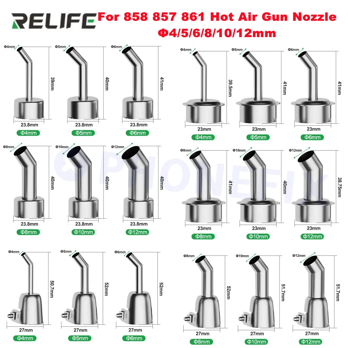 861/857/858 Hot Air Nozzle Desoldering Station BGA Soldering Accessories 45 Degree Curved Angle Heat Gun Nozzle 4/5/6/8/10/12mm