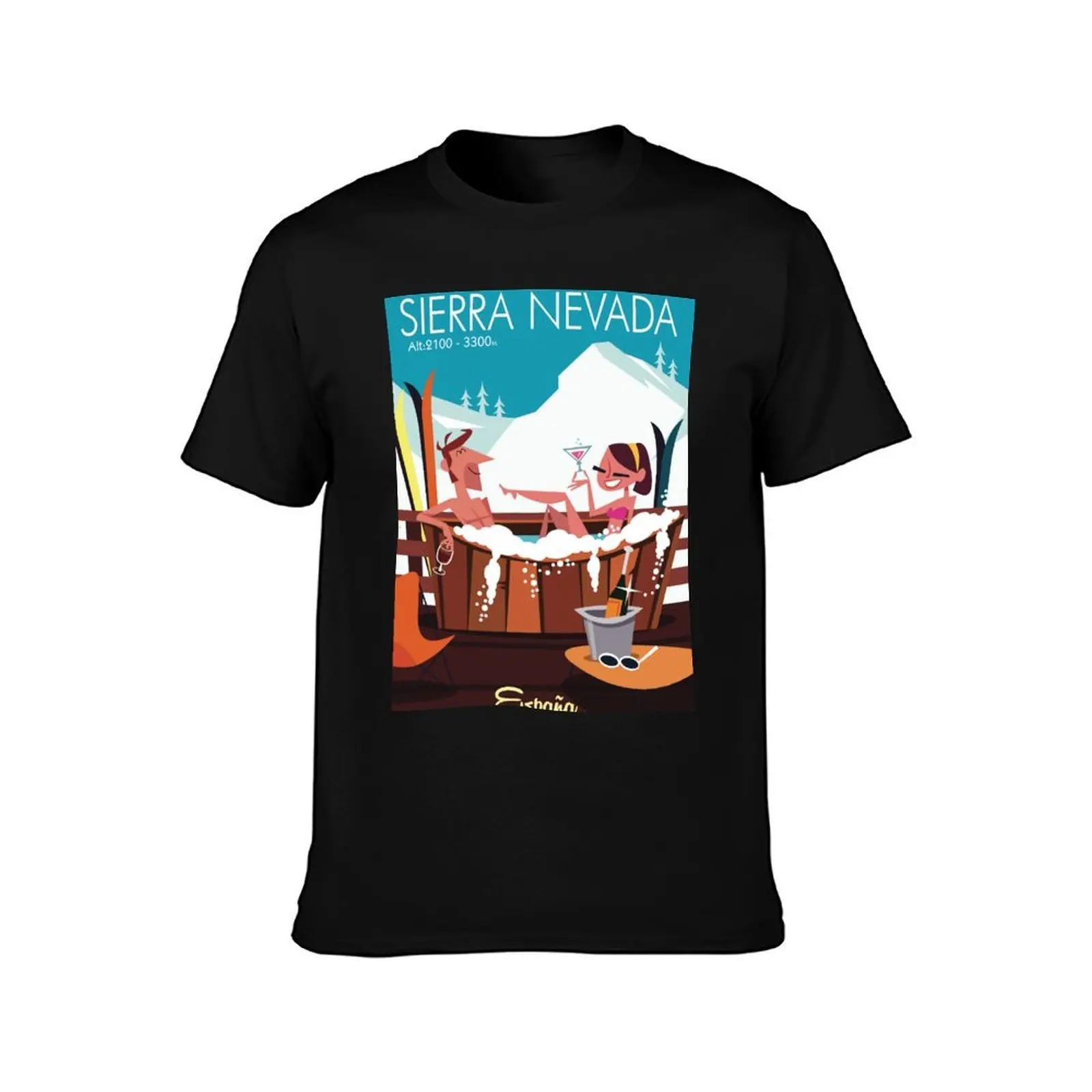 Sierra Nevada ski poster T-Shirt, Summer Casual Cotton Tee, Oversized Streetwear Tops, Vintage Graphic Print, Unisex Men Women