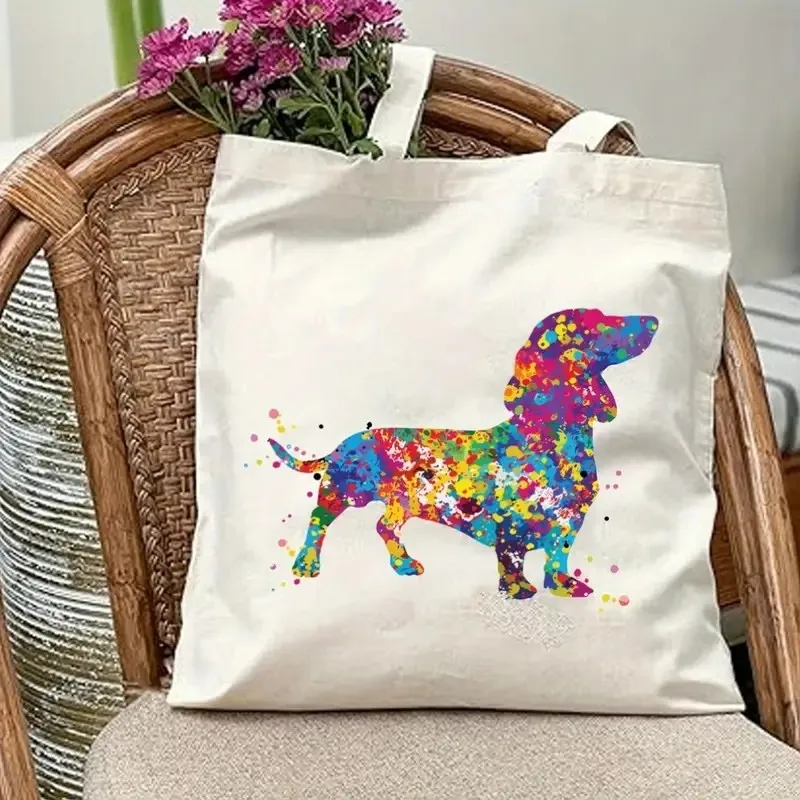 

Chic Dachshund Canvas Tote Bag - Large Capacity Durable & Stylish Handbag for Shopping, Travel, Picnics & Parties
