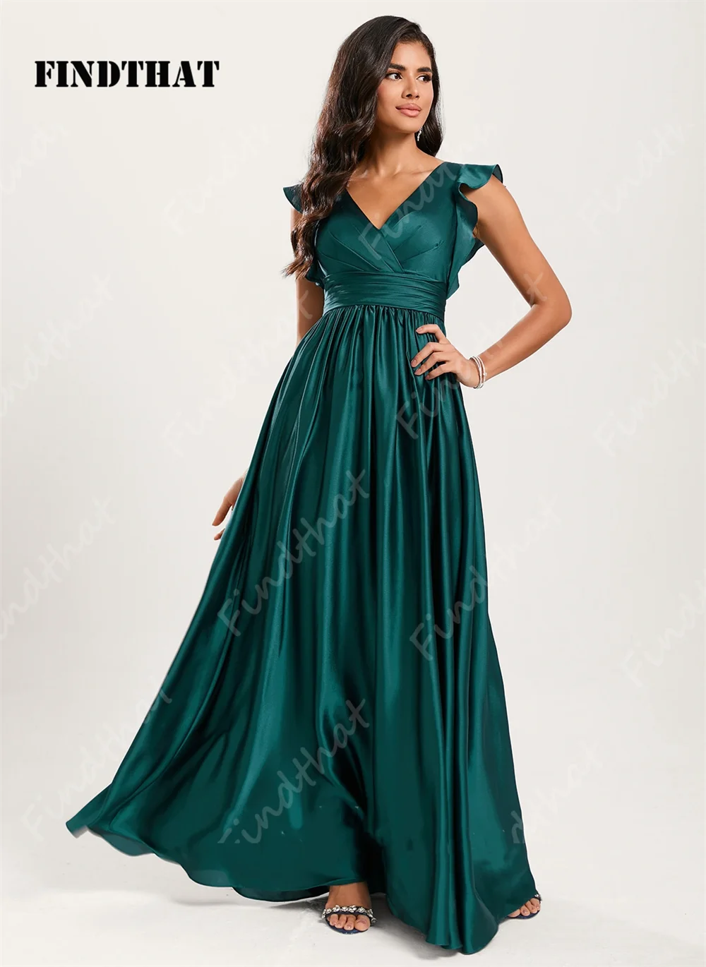 Findthat Elegant Ruched V-Neck Bridesmaid Dresses 2024 Sleeveless A-Line Hunter Green O-Backless Prom Party Gowns Floor Length