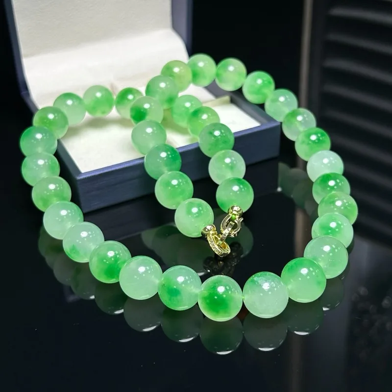 Exquisite and Fashionable High-ice Jadeite Light Luxury Round Bead Necklace