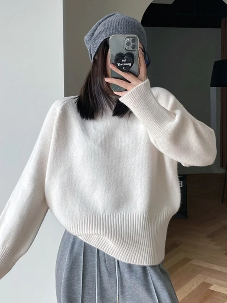 

Высококачественный кашемировый свитер с круглым вырезом, женский осенне-зимний новый пуловер, свободный свитер с ленивым ветром, толстая вязаная рубашка