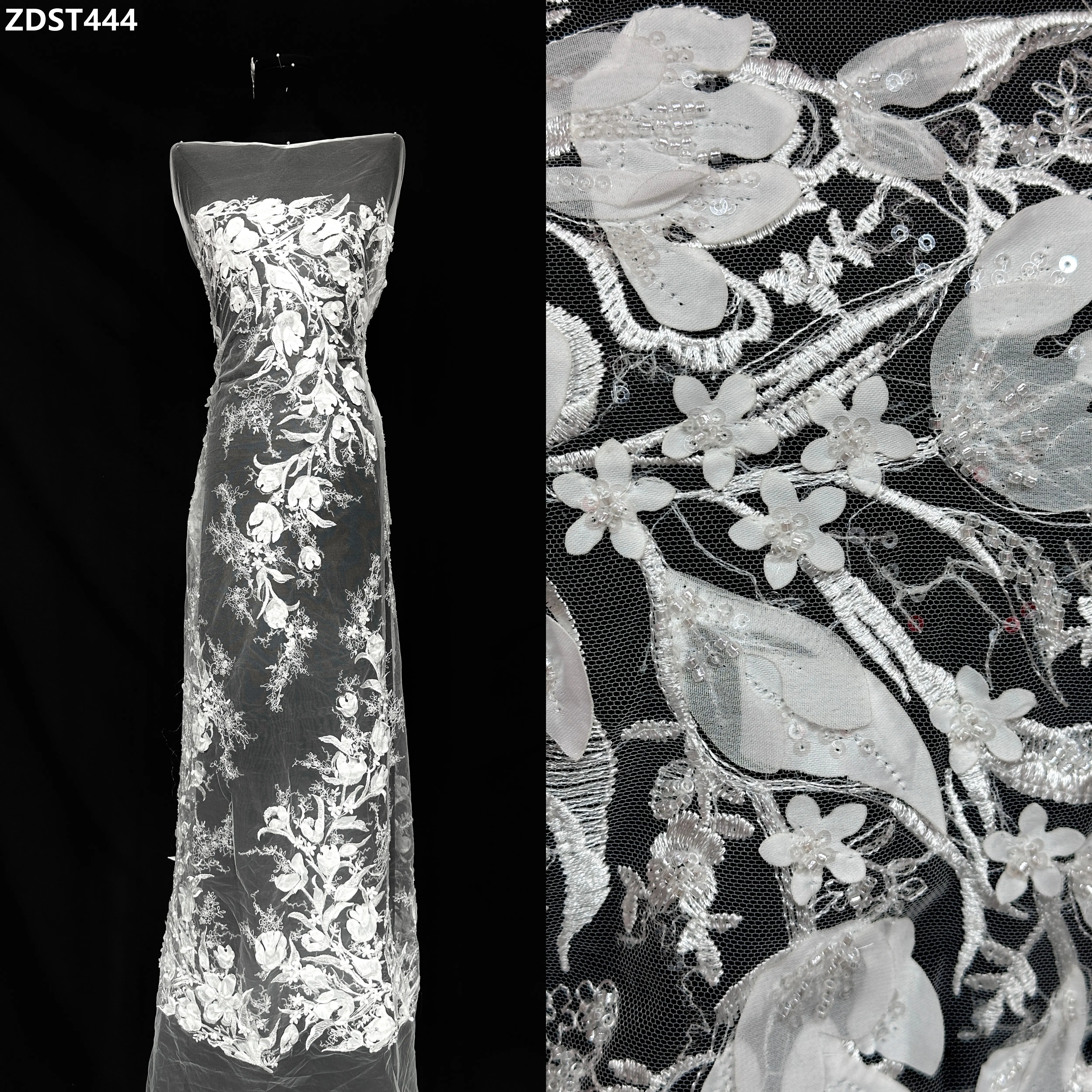 

European French Bridal 2026 Luxury French Tulle Fabric with Beaded Sequins Lace Embroidery for Wedding Bridal Party African