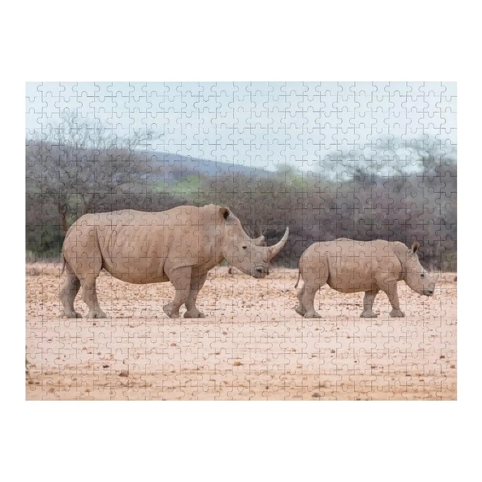

White Rhino and Calf Jigsaw Puzzle Custom Gifts Customized Gifts For Kids Woodens For Adults Puzzle