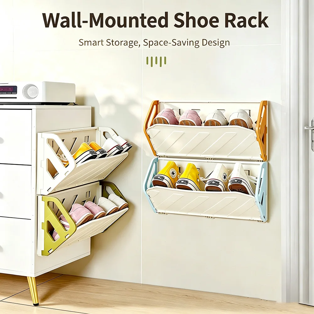 Foldable Wall Mounted Storage Rack Drill Free Collapsible Wall Shelf Space Saving for Hallways Bathrooms Kitchens Home Decor