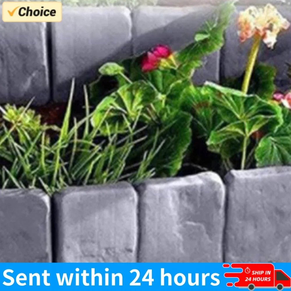 10pcs Garden Landscape Edging Borders Insert Plastic Imitation Stone Landscape Border Lightweight for Outdoor Patio Balcony Yard