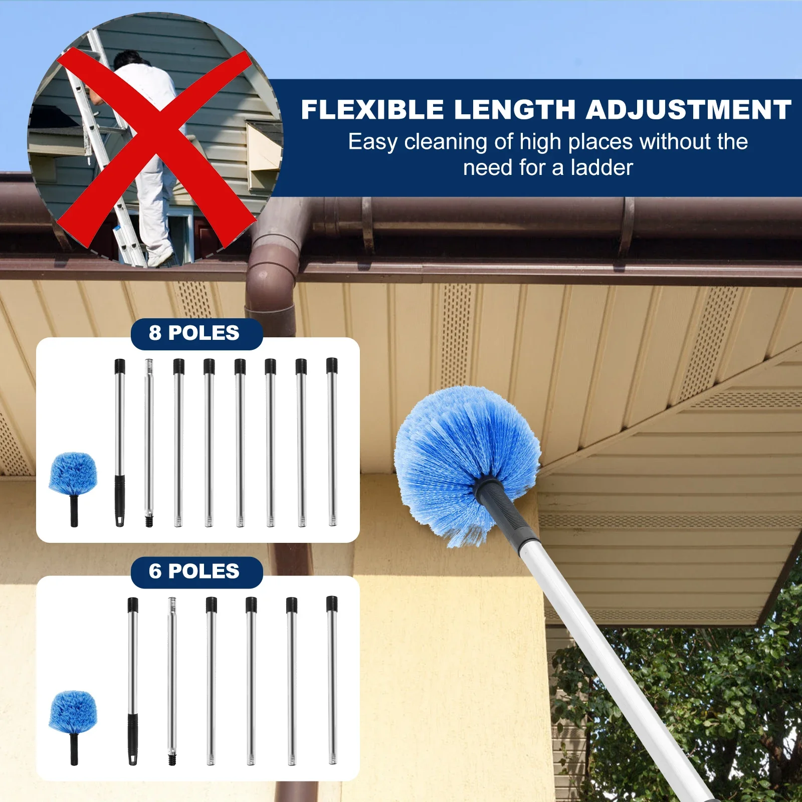 Cobweb Duster Extendable Fan Cleaner Duster with Extension Pole Multi-purpose Spider Web Brush Cleaning Kit Long Handle Spider