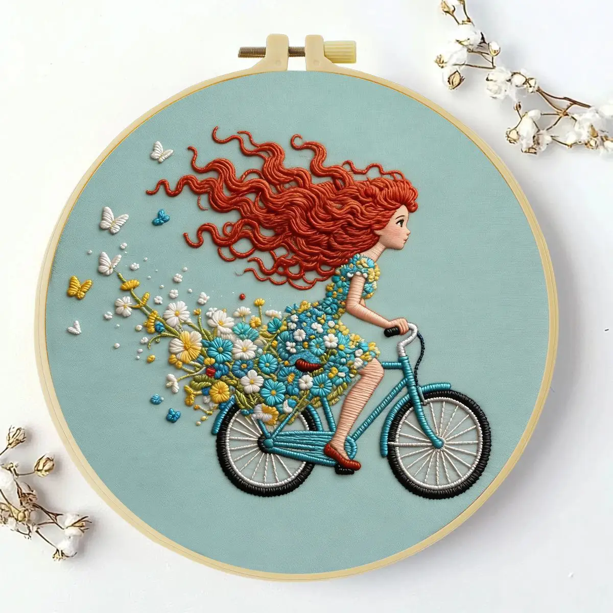 1 Stück 20X20CM/15X15CM 7,87/6,3 Zoll Fahrrad-Mädchen Stickerei-Starter-Kit DIY-Kit DIY-Stickerei-Set Handarbeiten Heimdekoration – Detail 1