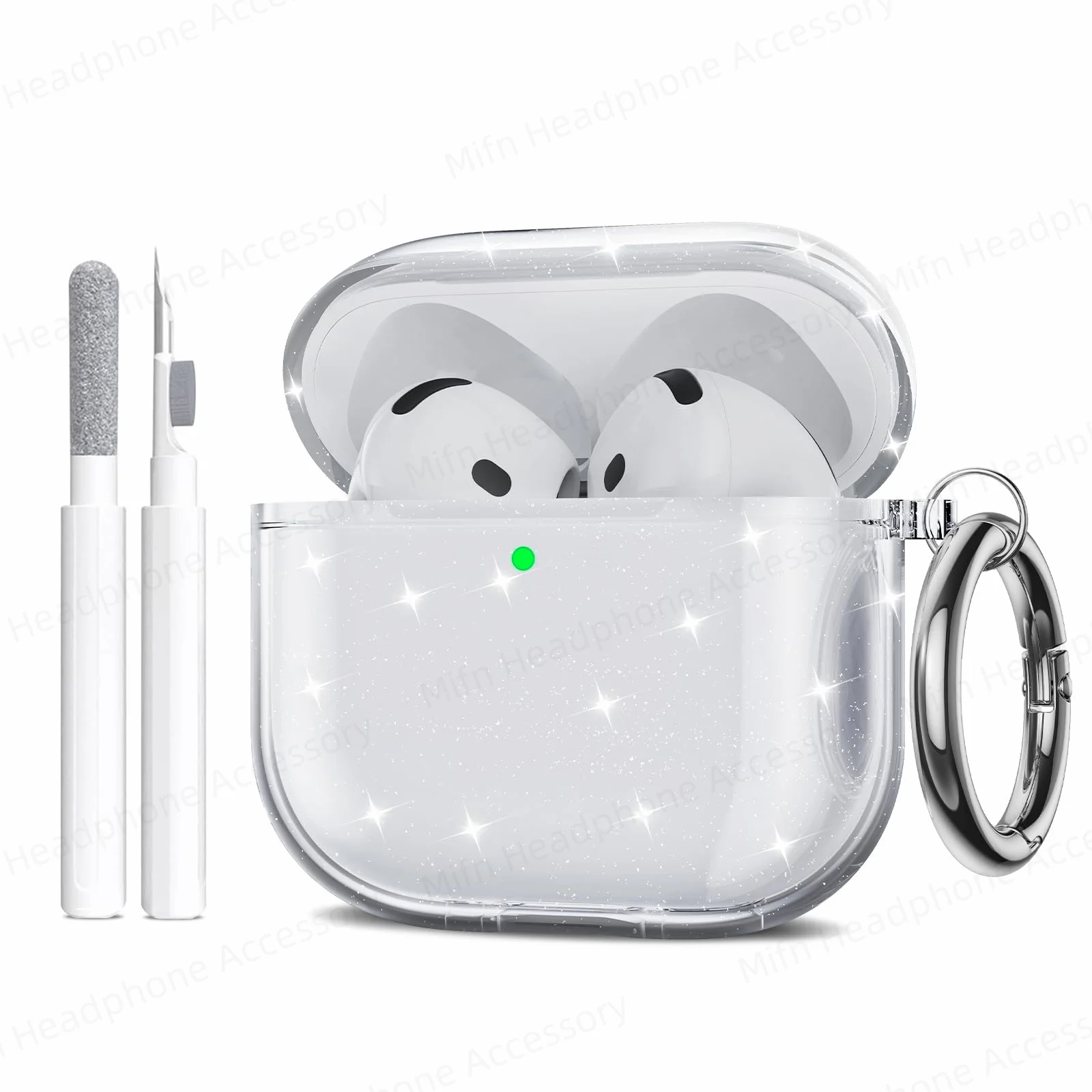 for airpods 4 case cover soft shell Transparent TPU Cover with Cleaner Kit&Keychain for AirPods 4 USB C Glitter Earphone Cases