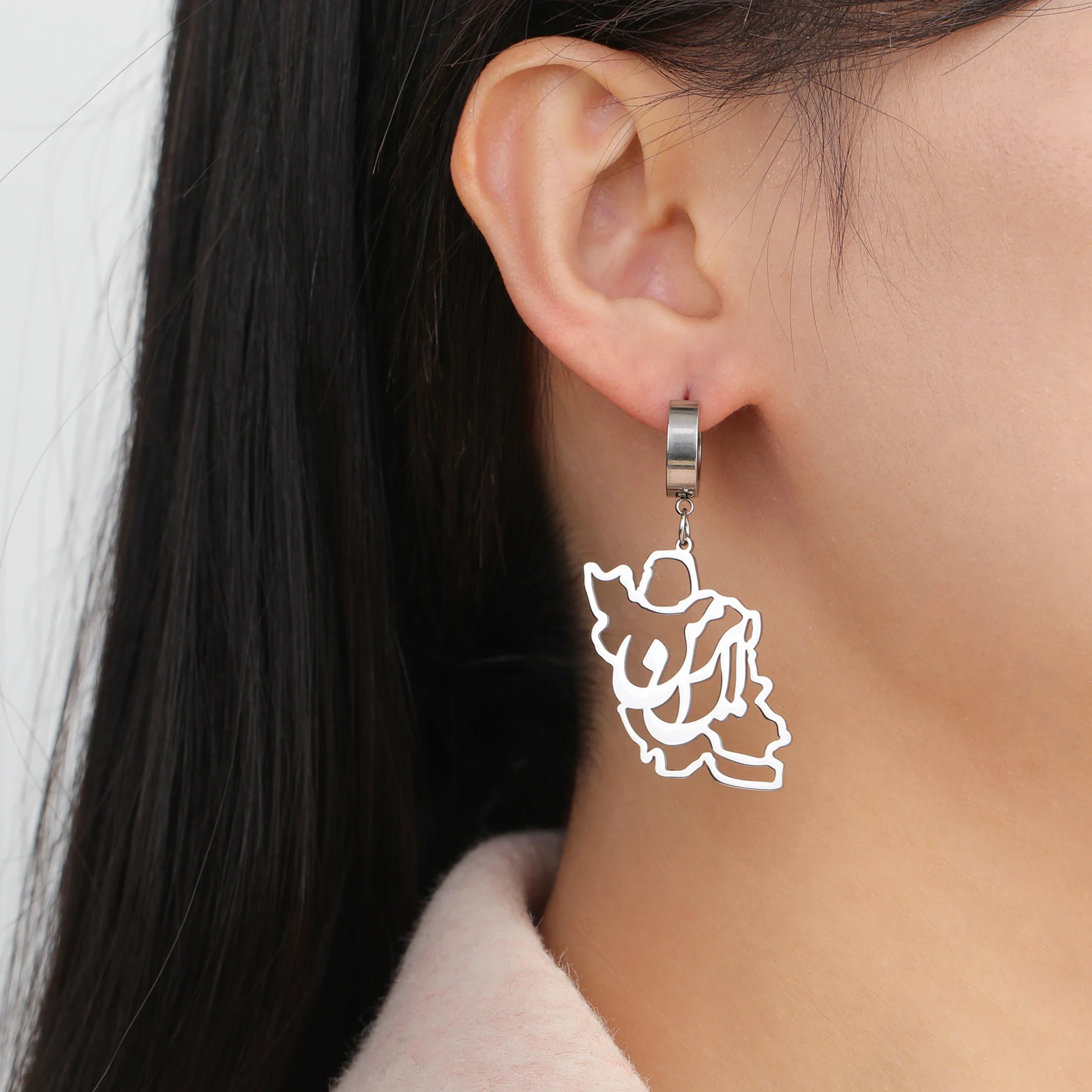 Stainless Steel Iran Map Pendant Women's Earrings Gold Color Iranian Jewelry Drop Earrings Persian Calligraphy Gifts Wholesale