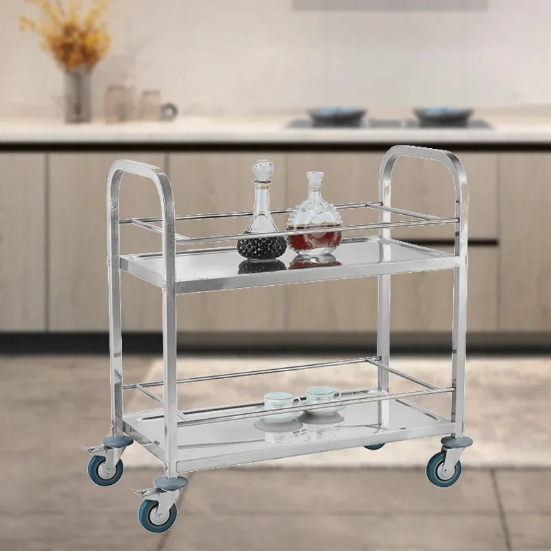 Multi-layer stainless steel wine cart Hotel restaurant Pushcart Silent service Food delivery cart Commercial thickened trolley