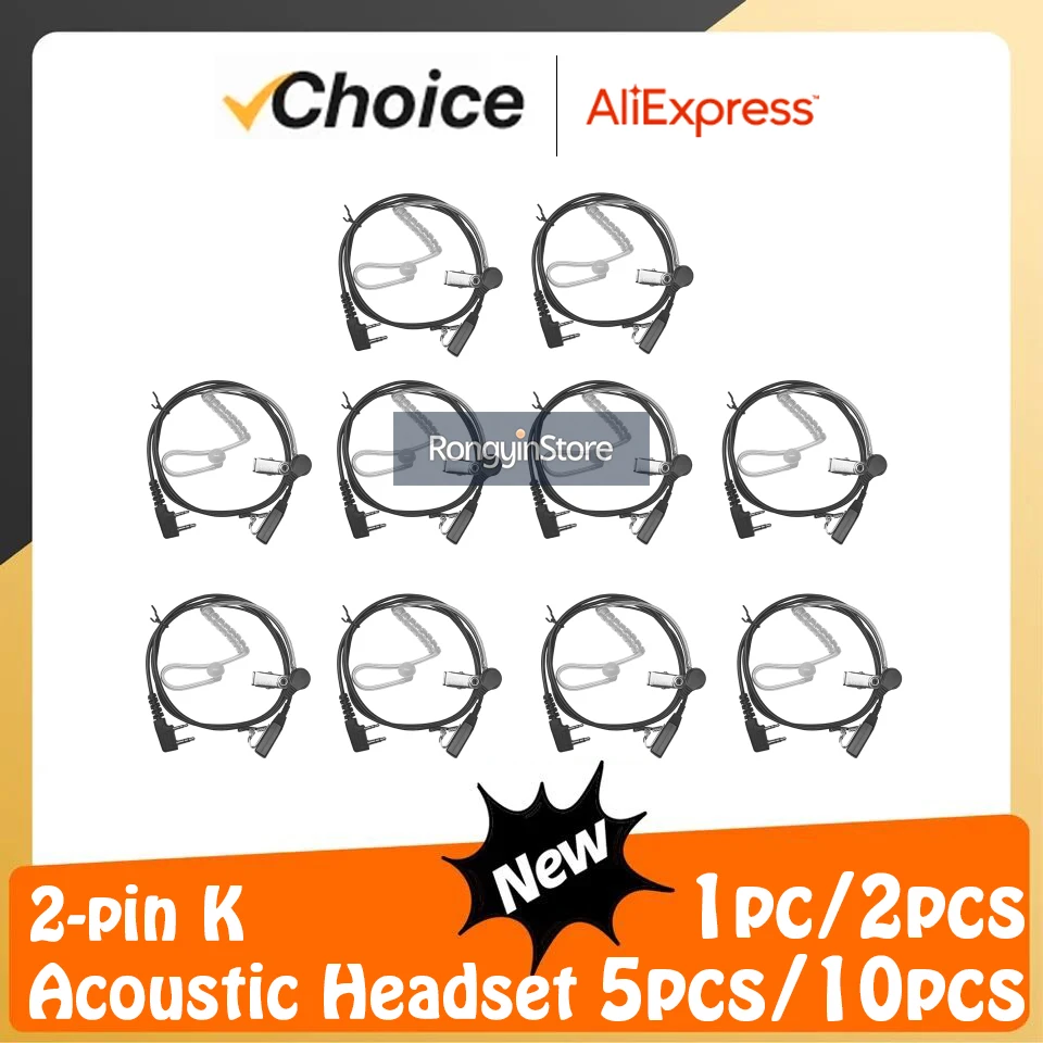 Walkie Talkie Earpiece Headset 2 Pin-K  Acoustic Air-Tube Headphone PTT MIC Baofeng Kenwood UV-5R Mini-5 Two Way Radio Accessory