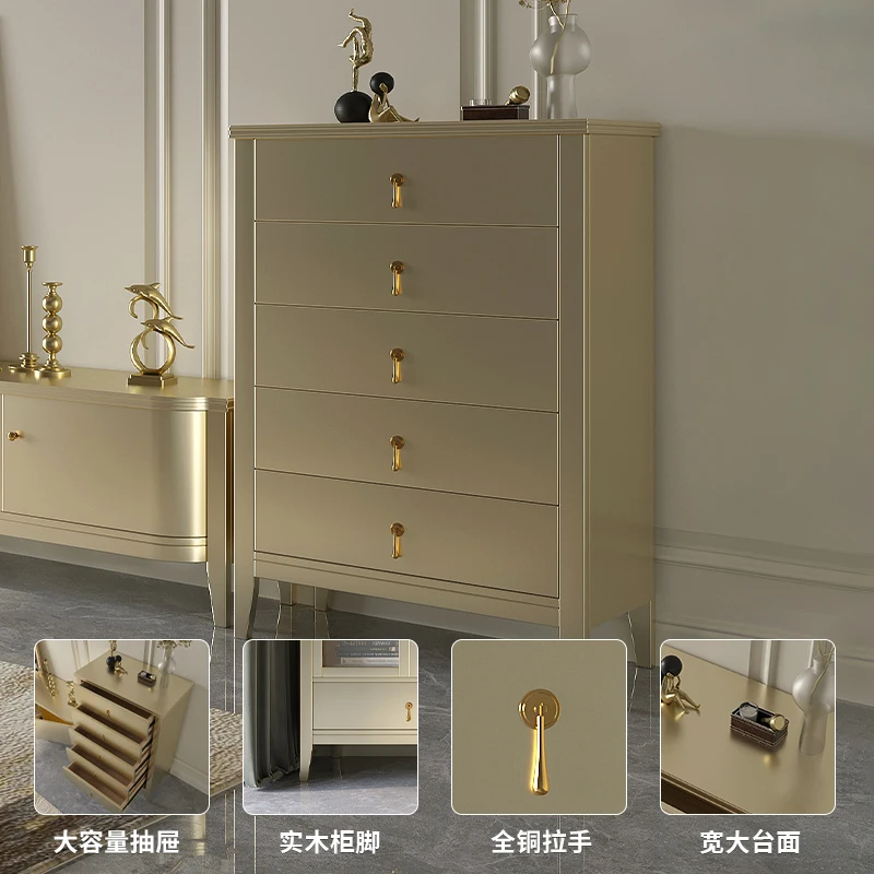 Light luxury solid wood chest, chest of drawers, high-end modern simple living room, multi-purpose drawer cabinet, storage