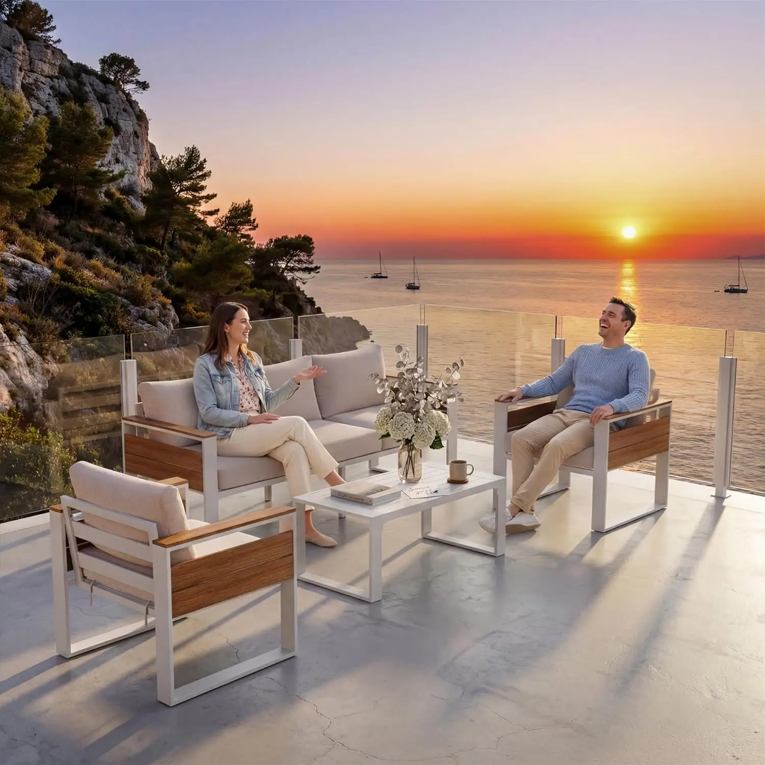 

Aluminum Patio Furniture Sets, 5-Seat Outdoor Sofa with Premium Olefin Fabric Cushions & Zero-Maintenance Frame, Garden