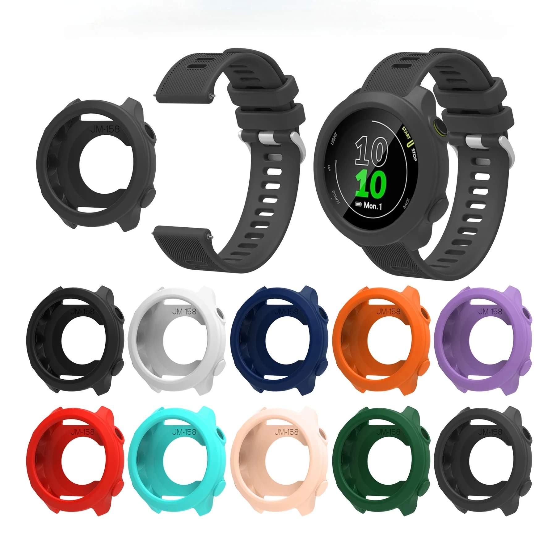 حزام سيليكون + حافظة واقية لساعة Garmin Forerunner 158 البديلة/الواقي