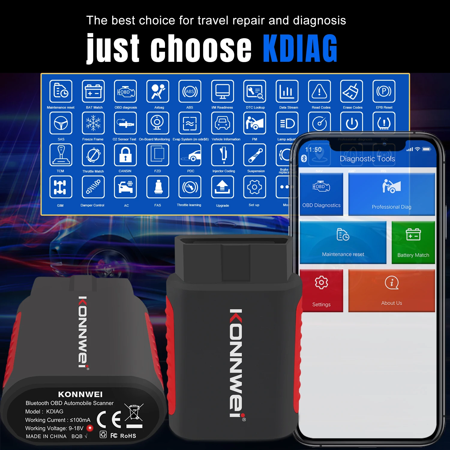 K DIAG Automotive Full Function Diagnostic Instrument  Tools ABS Airbag Brake Pad Multi Functional Diagnostic Scanner