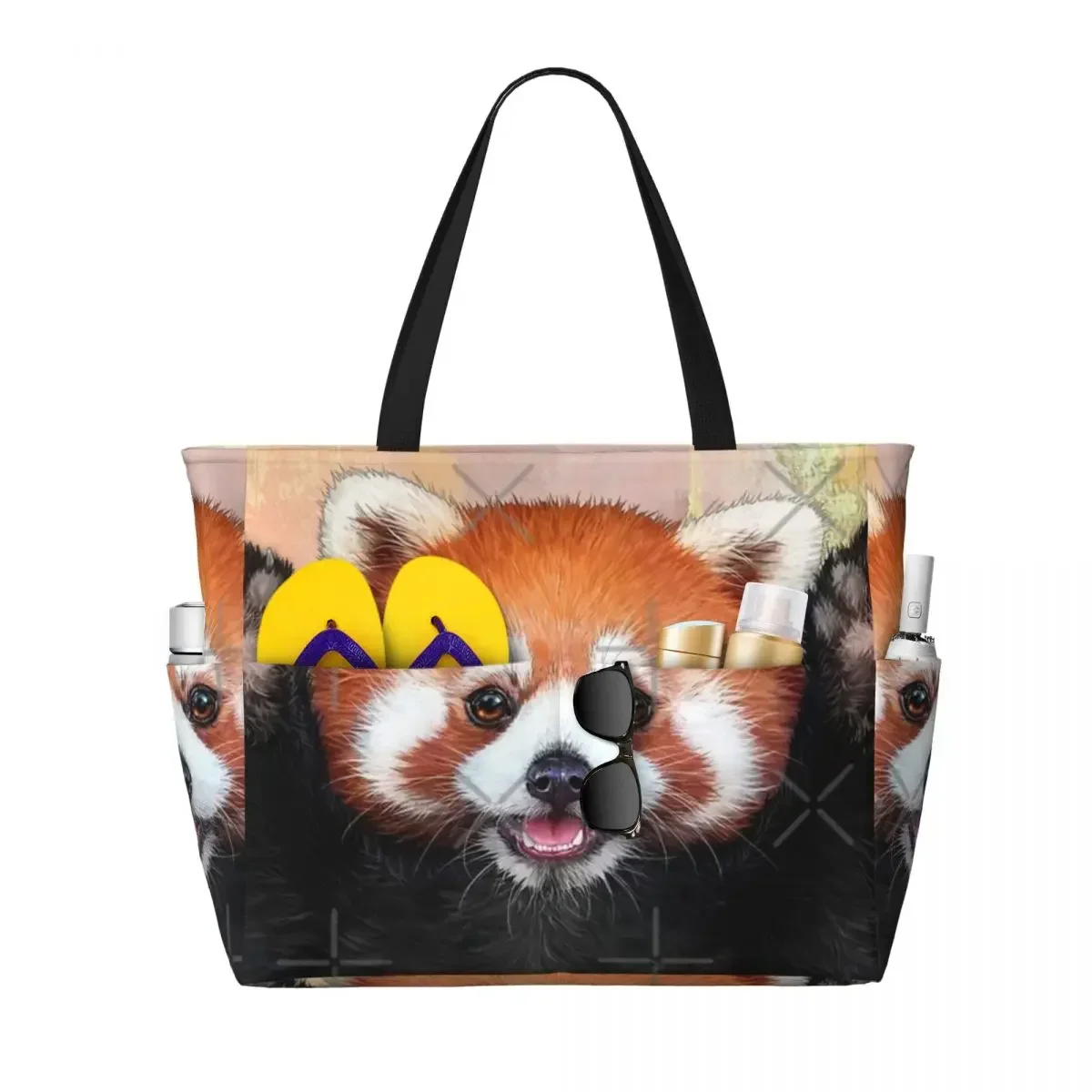 Red Panda Painting Beach Travel Bag, Tote Bag Retro Large Capacity Sports Birthday Gift Multi-Style Pattern