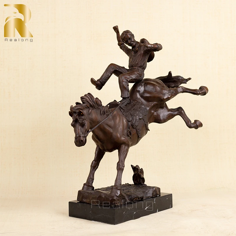 48cm Bronze Classical Sculpture Famous Frederic Remington Replica Bronze Statue With Marble Base For Home Decor Ornament Gifts