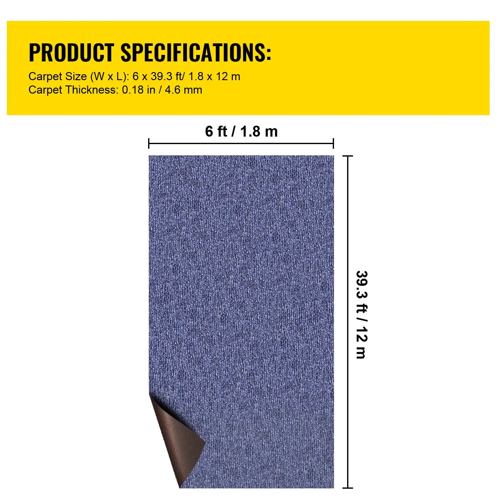 Marine Boat Carpet 6 ft x 39.3 ft Waterproof TPR Backing Non Slip Indoor Outdoor Rug for patio Deck and Marine Flooring