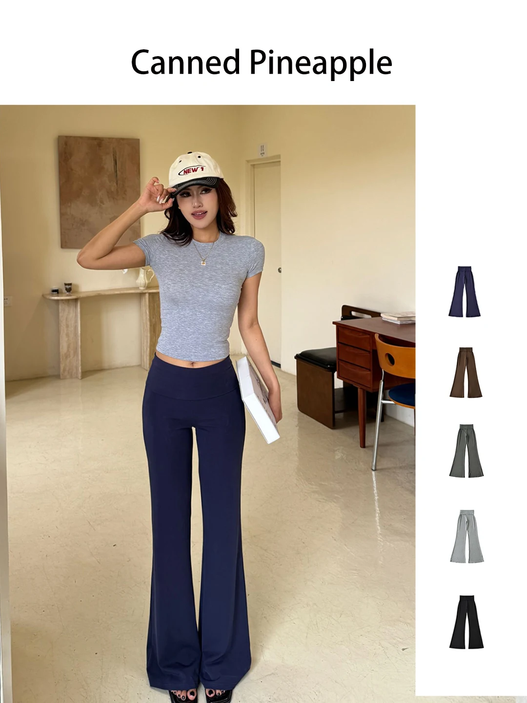 

Lcellyulose Fiber Bell Bottom Casual Pants Women's Slimming Skin-friendly Breathable Flared Pants High Waist Elastic Waist