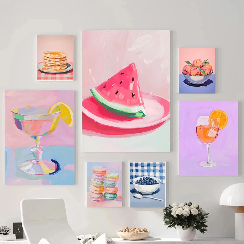 1pc frameless Canvas Painting Colorful Summer Popsicle Poster Still Life Dining Room Breakfast Food Prints Canvas Painting Wall