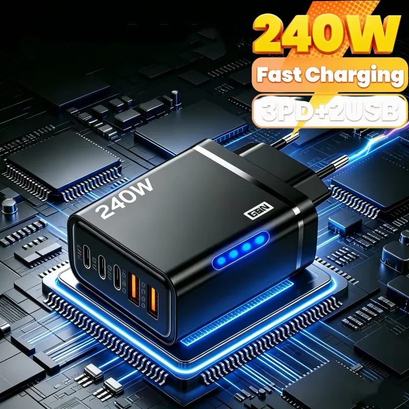 240W GaN USB C Charger 5 in 1 Fast Charging Phone Charger Po