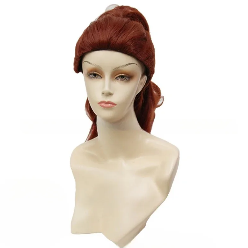 الجمال والوحش الأميرة حسناء تأثيري الاصطناعية ذيل حصان طويل مجعد أنيمي Coser فتاة هالوين شعر مستعار Daik ؛ 3,c'5.b;8' #4