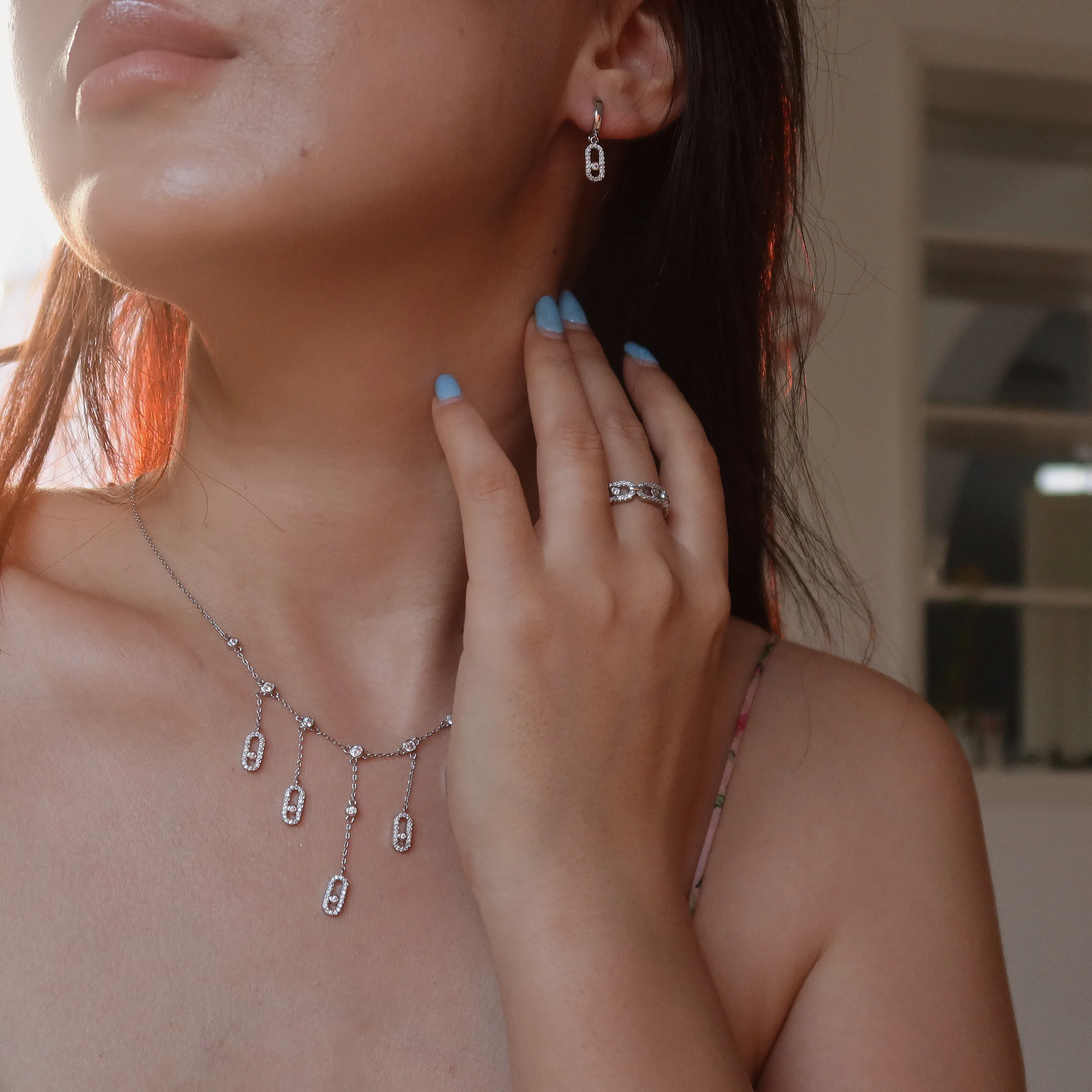

Luxury Geometry Necklace, Earrings, Ring Set, Full Cube Zircon Pendant, Women's Jewelry Gift S624