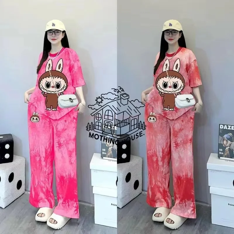 Nieuwe Labubu Anime Print T-shirt En Broek Cartoon Korte Mouwen Casual Mode 2pc Set Leuke Vrouw Outdoor Kleding meisje Gift