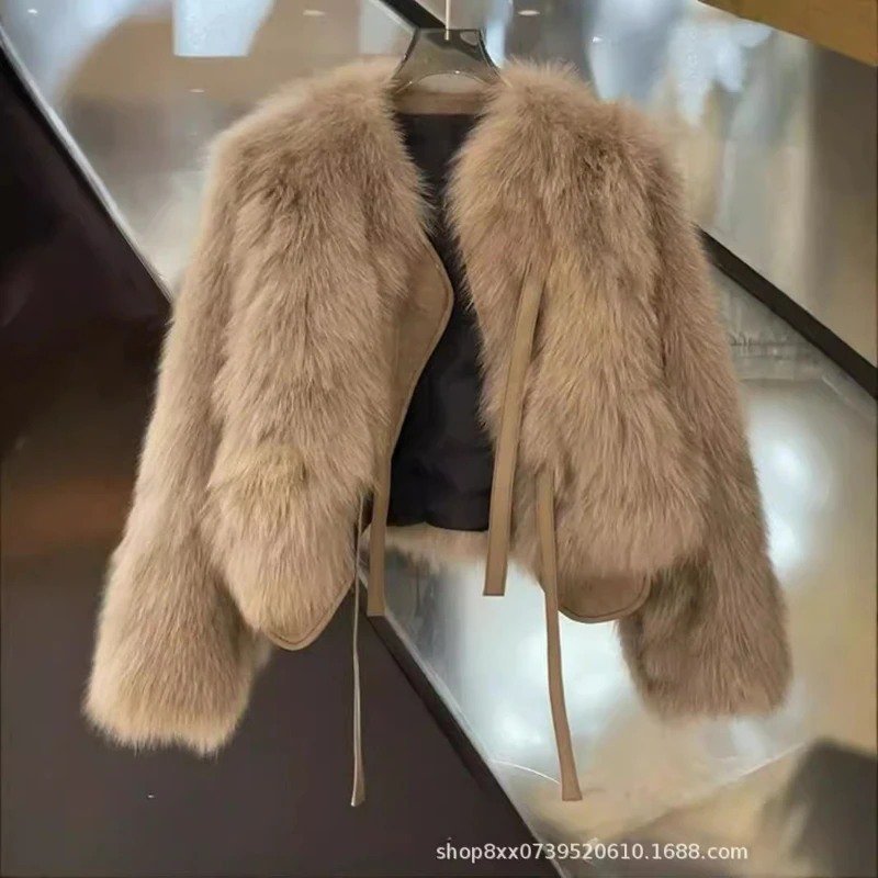Faux Fur Jackets Women Elegant Short Coat Cardigan Warm Thick Outerwear Casual Jacket Streetwear Long Sleeve Solid Coats Winter