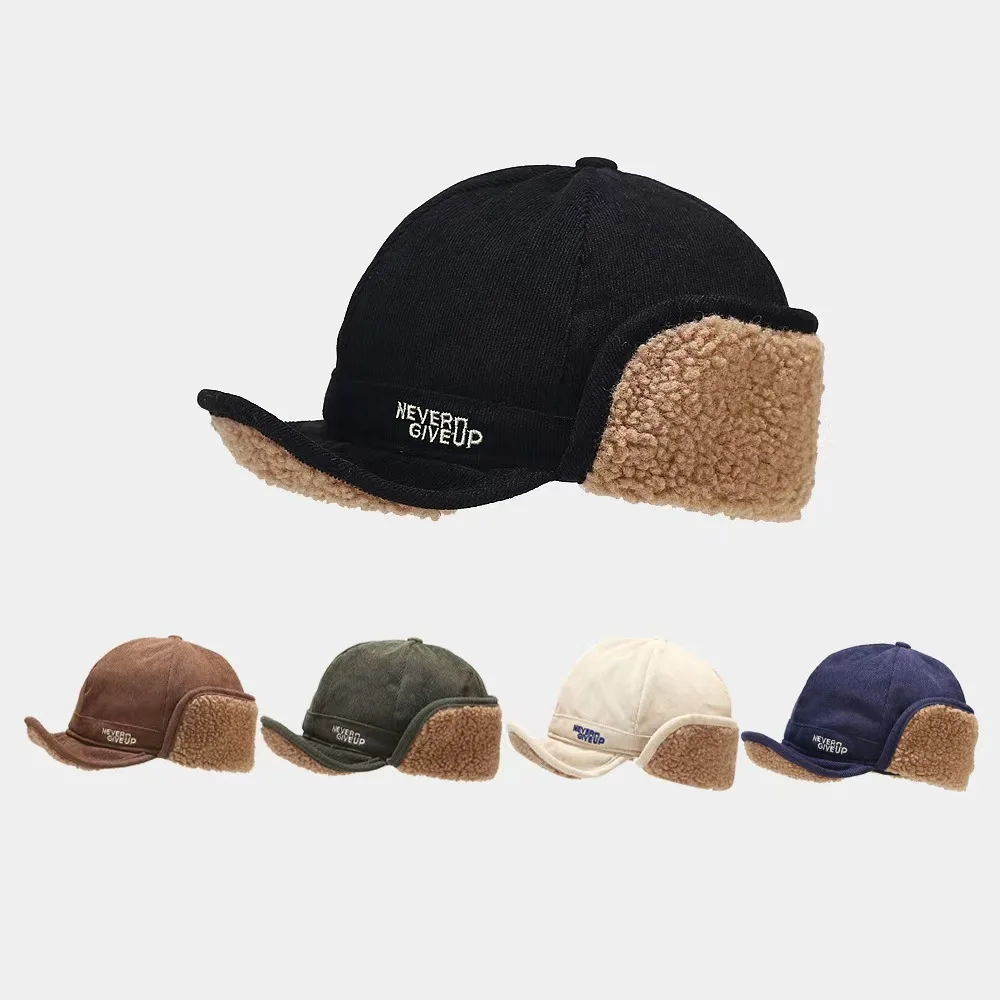 

Men and Women Autumn and Winter Outdoor Cycling Warm Flying Caps Unisex Ins Popular Lamb Wool Thickened Duckbill Bomber Hats