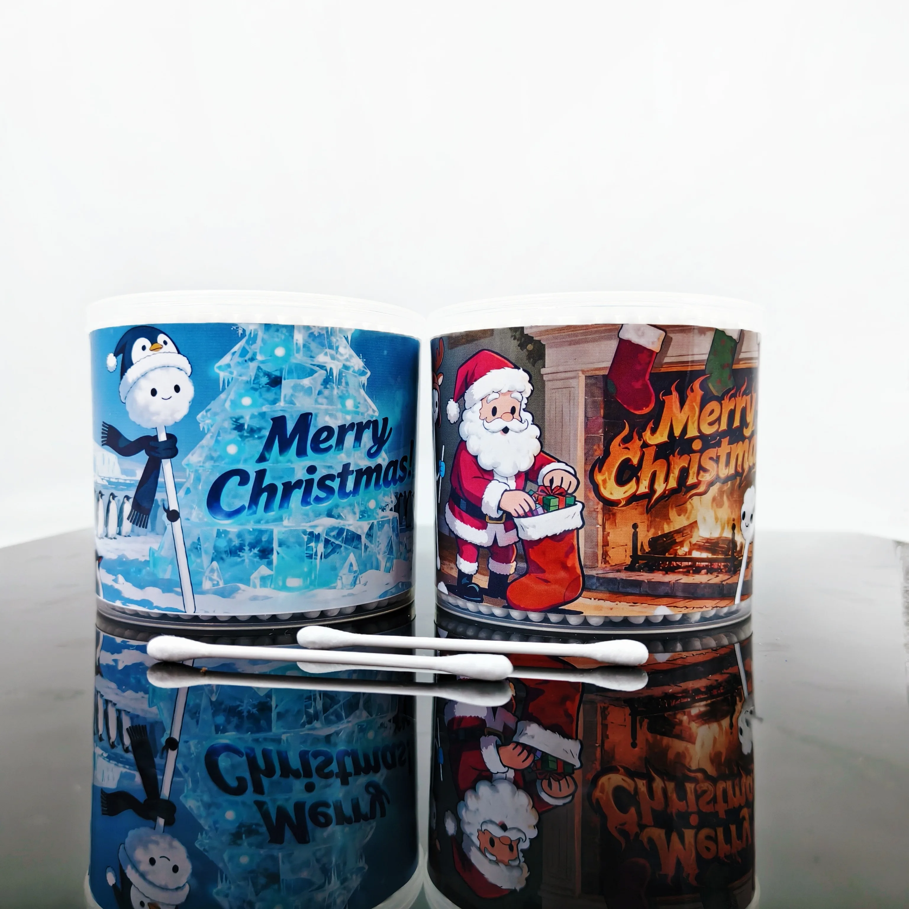 600개/900개 크리스마스 스타일 양면 면봉, 메리 크리스마스, 이중 라운드 성인용 면봉